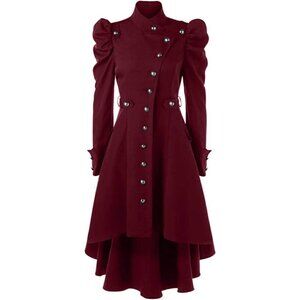 Steampunk Victorian Swallow Tail Long Trench Coat Jacket Red Cosplay Punk NWT